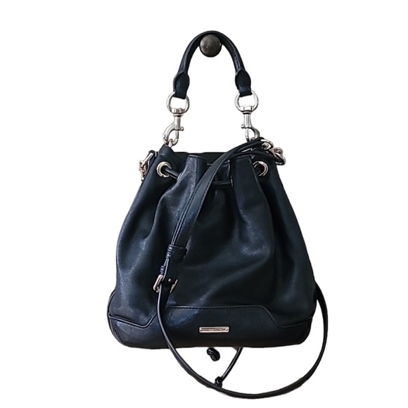 Rebecca Minkoff Handbags - Rebecca Minkoff Fiona | Black Genuine Leather Bucket Bag |Crossbody | Gold
